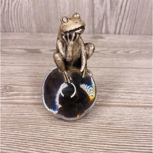 Vintage/Antique Silver Tone Metal Frog/Toad Clear Glass Ball Paperweight decor
